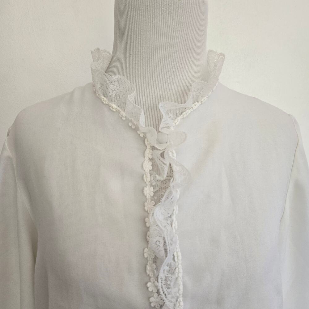 Vintage Edwardian Style Blouse Women Lace Dainty Feminine White Medium - Picture 4 of 14